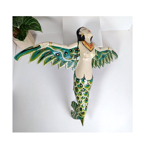 Flying Winged Dewi Sri Goddess Mobile Spirit Chaser Carved Wood Bali Art Vintage - Picture 9 of 9